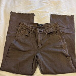Judy Blue brown frayed-hem straight jeans